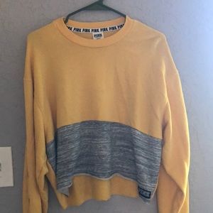 Yellow & Grey Cropped Pink Sweater